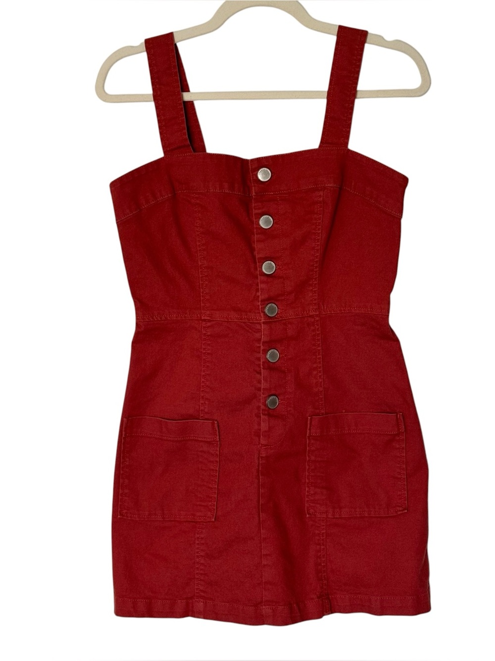 Copper Key Burnt Orange Boho Denim Button Front Pinafore Mini Dress - Size Small